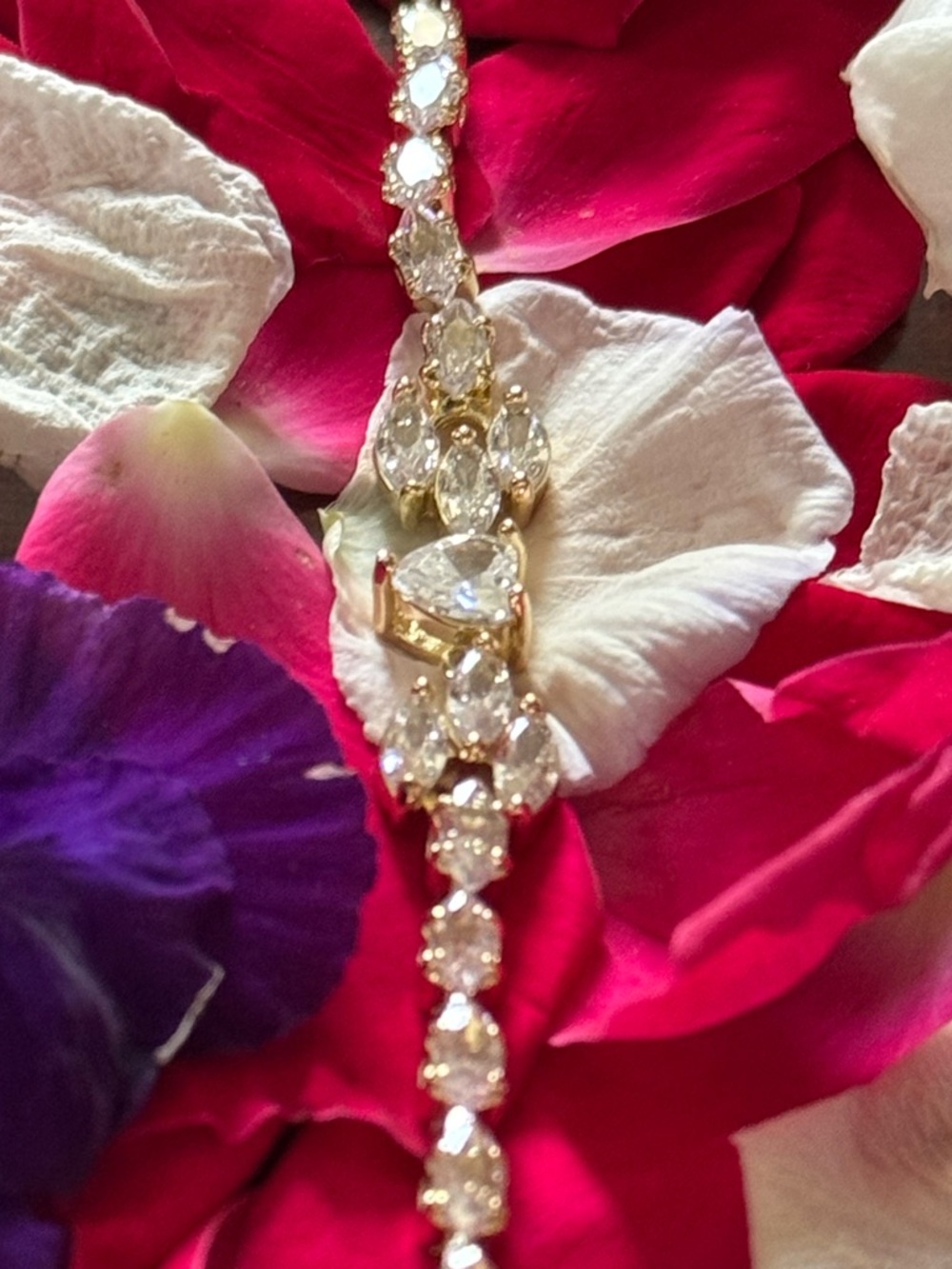 Gold Crystal Tennis Bracelet with Heart Center Stone With Crystal Extender - Picture 4 of 8